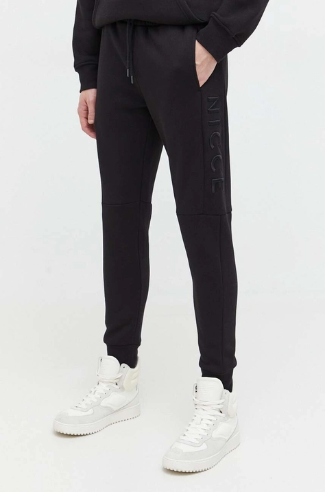 Nicce pantaloni de trening culoarea negru, cu imprimeu