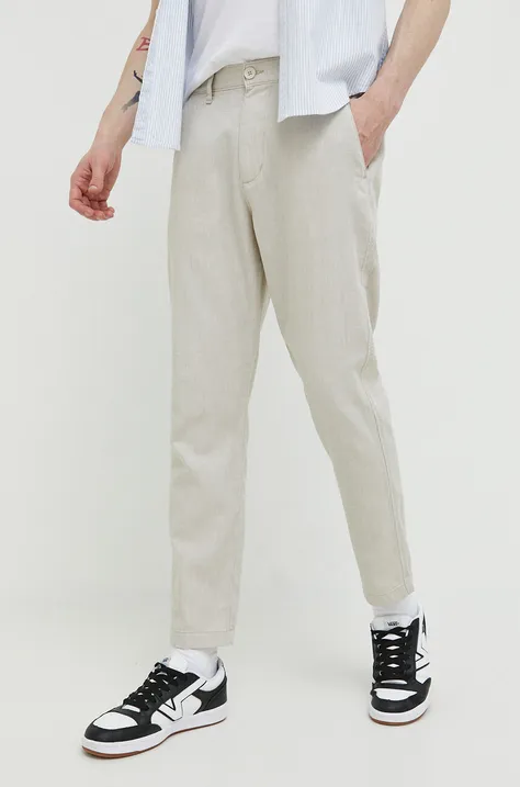 Hollister Co. spodnie z domieszką lnu kolor beżowy proste