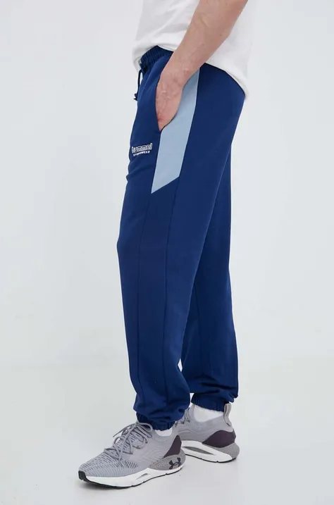 Бавовняні спортивні штани Hummel колір синій однотонні