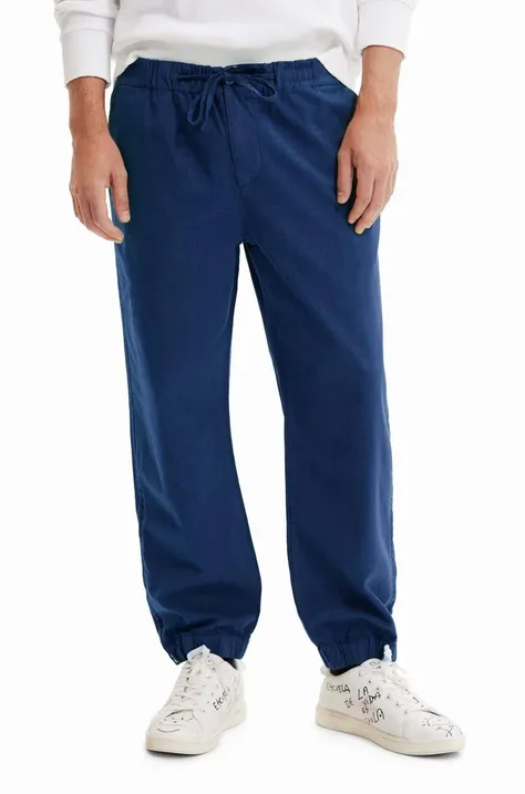 Βαμβακερό παντελόνι Desigual χρώμα: ναυτικό μπλε