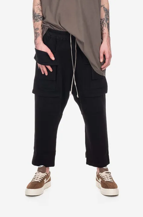 Памучен панталон Rick Owens Creatch Cargo Cropped Drawstring в черно с кройка тип карго
