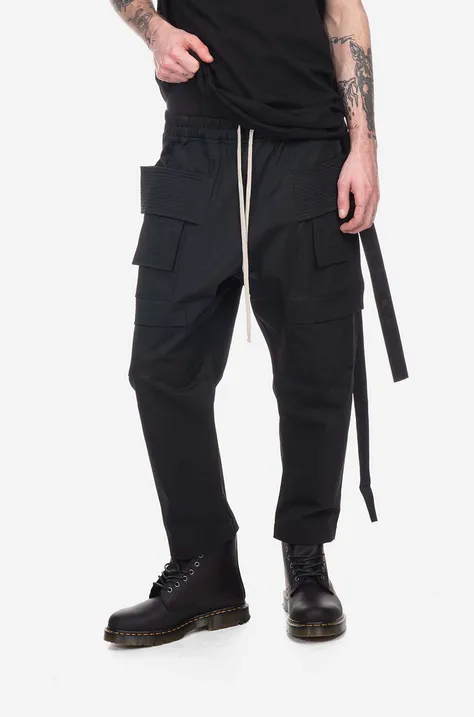 Памучен панталон Rick Owens Creatch Cargo Cropped Drawstring в черно с кройка тип карго