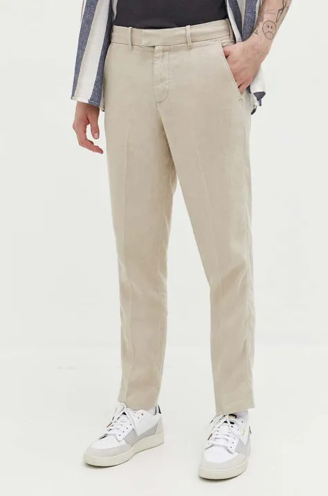Abercrombie & Fitch spodnie lniane kolor beżowy proste