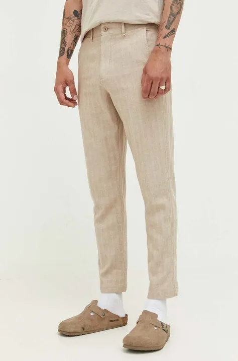 Abercrombie & Fitch spodnie z domieszką lnu kolor brązowy proste