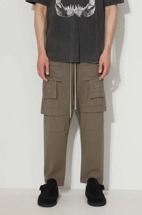 Rick Owens pantaloni de bumbac culoarea gri, drept DU02B4371.RIG.DUST-BLACK