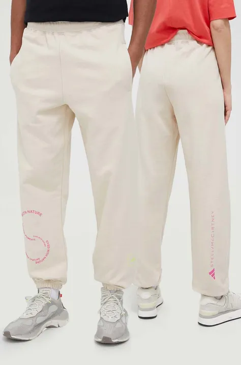 Βαμβακερό παντελόνι adidas by Stella McCartney χρώμα: μπεζ