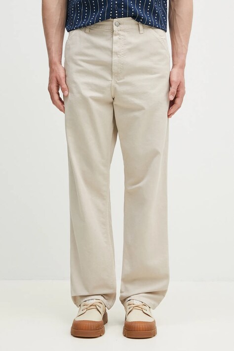 Carhartt WIP pantaloni de bumbac Single Knee Pant barbati, culoarea bej, drept, I031499.2LPGD