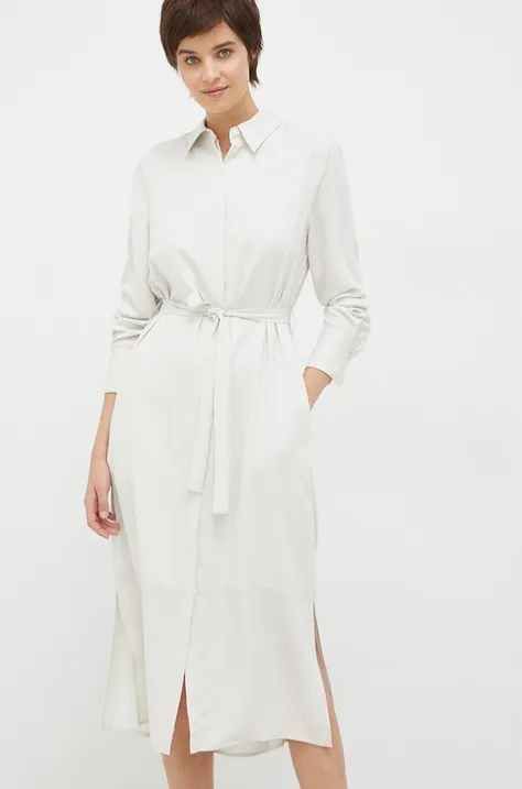 Calvin Klein rochie culoarea bej, midi, drept