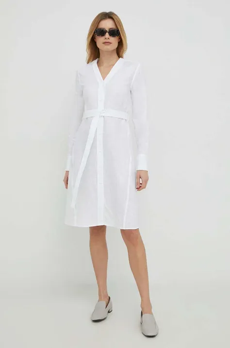 Lanena haljina Calvin Klein boja: bijela, mini, ravna
