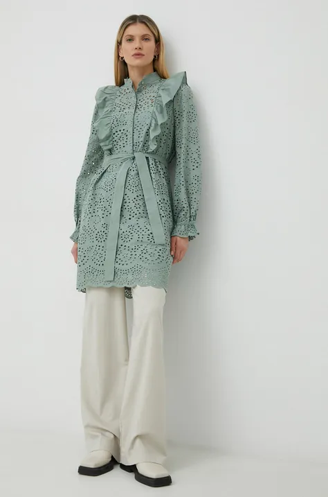Bombažna obleka Bruuns Bazaar Sienna Kandra zelena barva