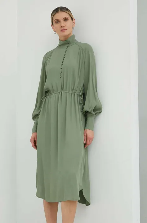Сукня Bruuns Bazaar Lilli Lyra колір зелений midi розкльошена