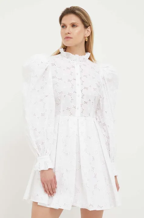 Pamučna haljina Custommade Jennifer boja: bijela, mini, širi se prema dolje