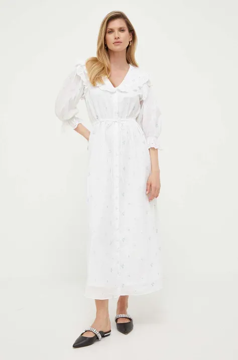 Notes du Nord sukienka bawełniana kolor biały maxi rozkloszowana