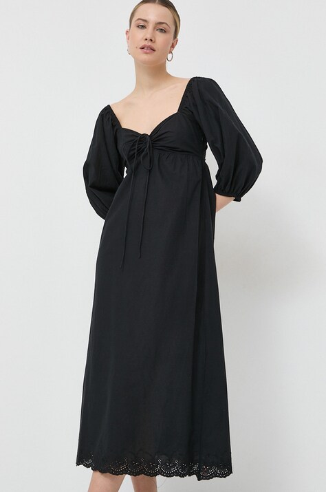 Notes du Nord rochie din bumbac Filippa culoarea negru, maxi, evazată
