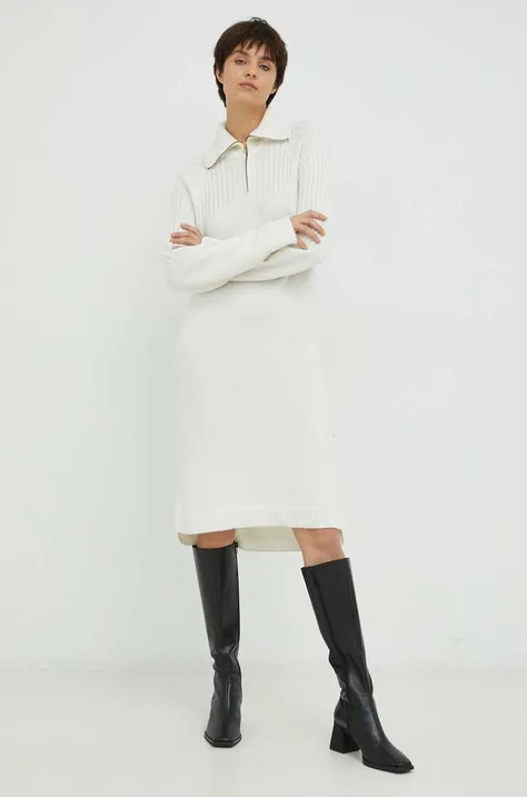 G-Star Raw sukienka z domieszką wełny kolor beżowy mini oversize