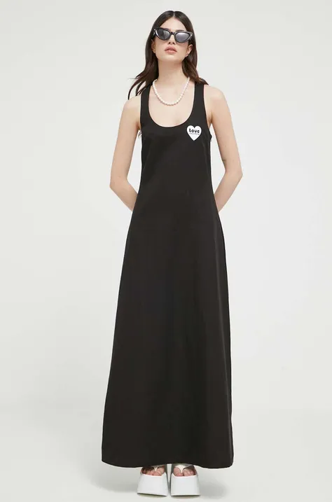 Love Moschino ruha vászonkeverékből fekete, maxi, testhezálló