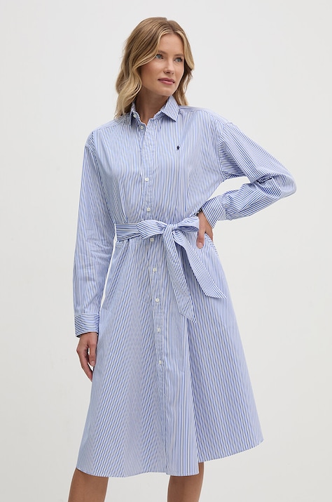 Βαμβακερό φόρεμα Polo Ralph Lauren χρώμα: ναυτικό μπλε, 211891428