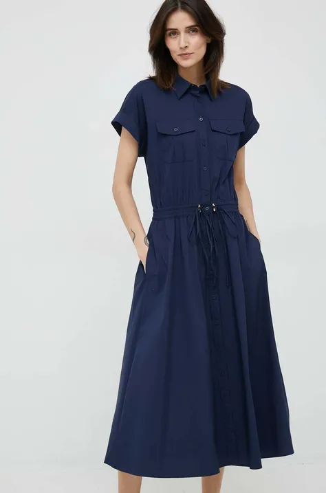 Haljina Lauren Ralph Lauren boja: tamno plava, midi, širi se prema dolje