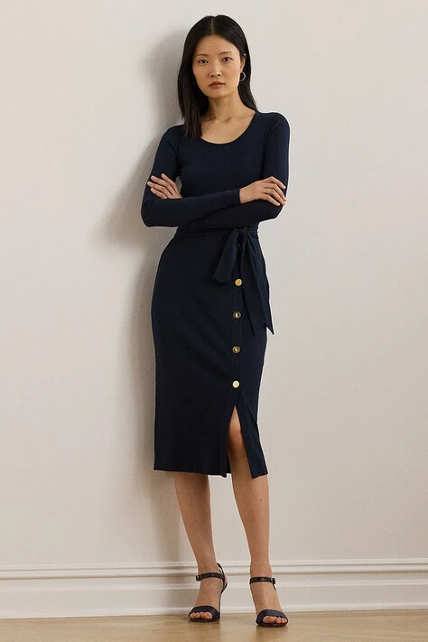 Šaty Lauren Ralph Lauren tmavomodrá barva, midi