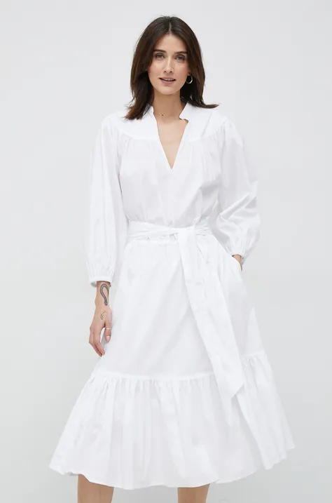 Lauren Ralph Lauren sukienka kolor biały midi rozkloszowana