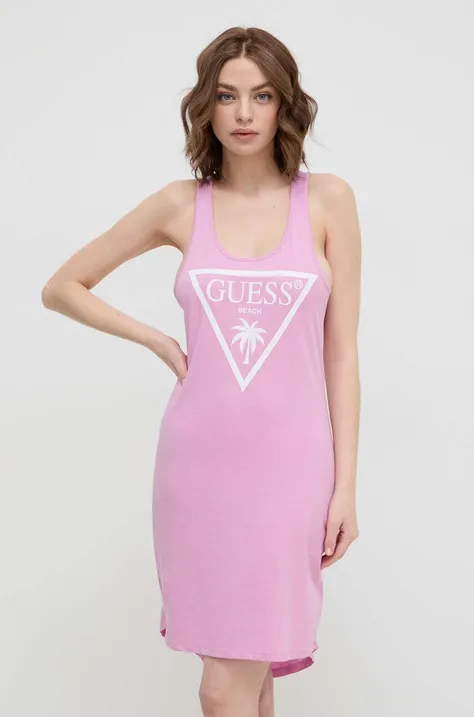 Βαμβακερό φόρεμα Guess χρώμα: ροζ
