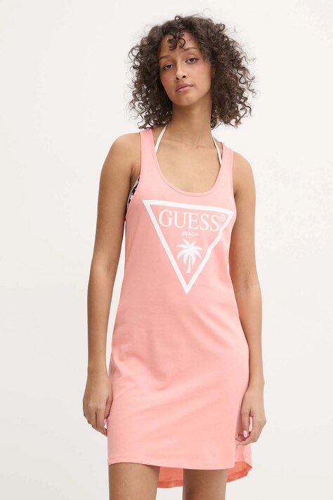 Guess rochie din bumbac culoarea portocaliu, mini, dreaptă