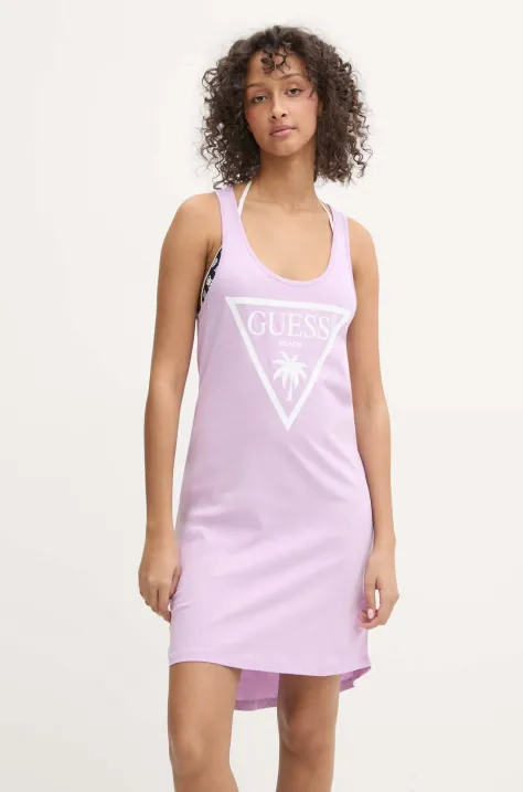 Guess rochie din bumbac culoarea violet, mini, drept