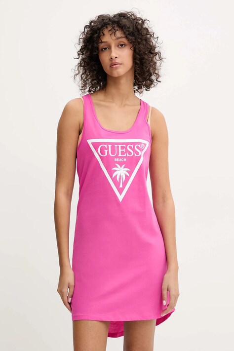 Guess rochie din bumbac culoarea roz, mini, dreaptă