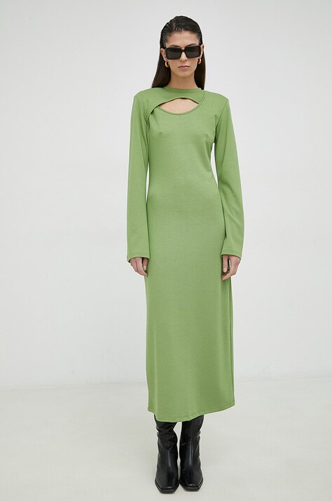 Gestuz rochie culoarea verde, midi, dreaptă