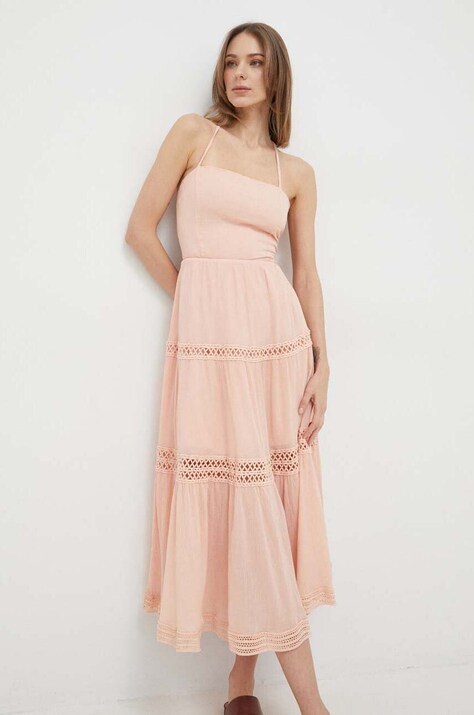 Guess rochie din bumbac culoarea portocaliu, midi, evazată