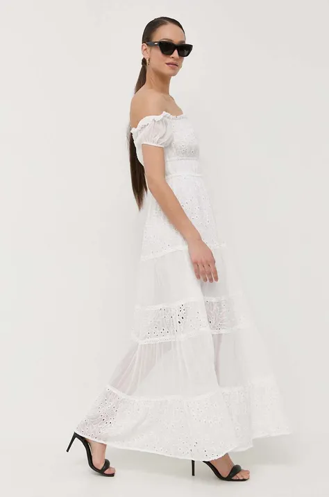 Сукня Guess колір білий maxi розкльошена
