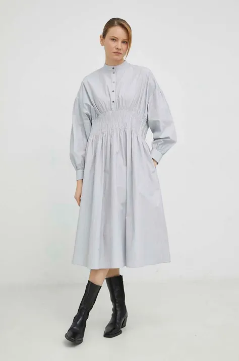Pamučna haljina Herskind boja: bijela, midi, širi se prema dolje
