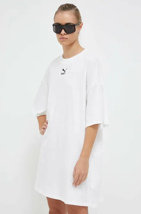 Βαμβακερό φόρεμα Puma χρώμα: άσπρο