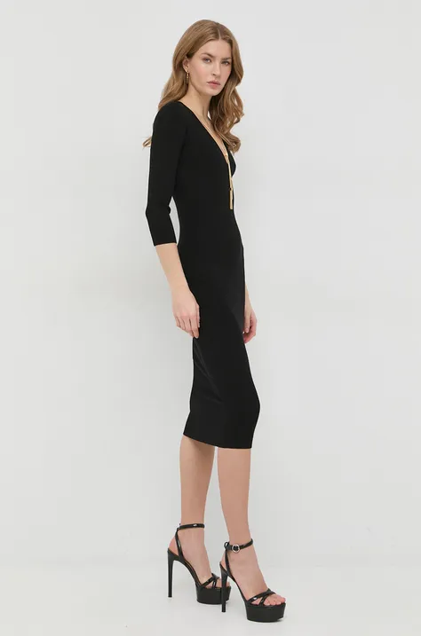 Šaty s prímesou hodvábu Elisabetta Franchi čierna farba, mini, priliehavá