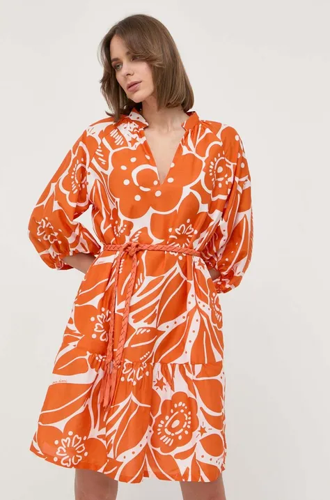 Obleka s primesjo svile Marella oranžna barva