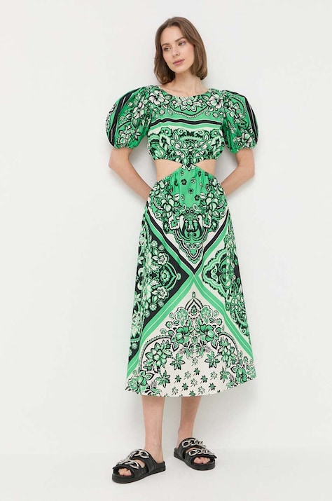 Хлопковое платье Red Valentino цвет зелёный midi расклешённое