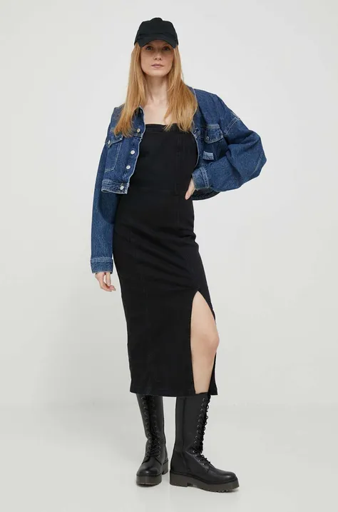 Pepe Jeans sukienka jeansowa Nuria kolor czarny midi dopasowana
