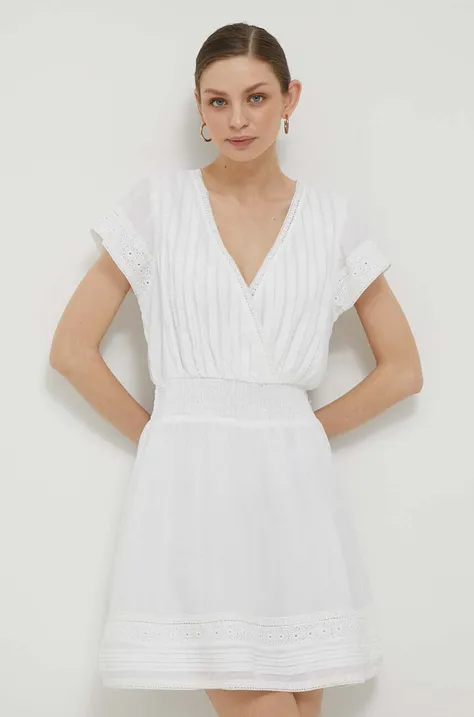 Памучна рокля Pepe Jeans в бяло къс модел разкроен модел