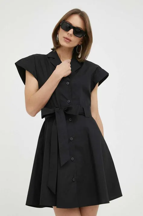 Bavlnené šaty Trussardi čierna farba, mini, áčkový strih