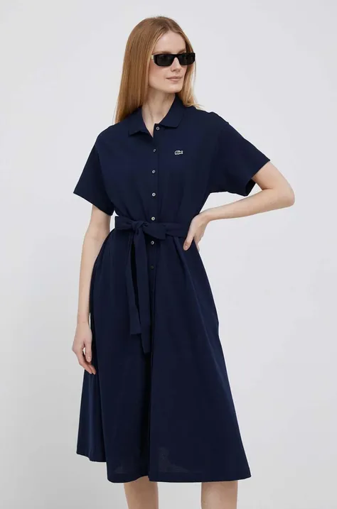 Βαμβακερό φόρεμα Lacoste χρώμα: ναυτικό μπλε