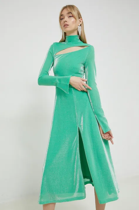Платье Rotate цвет зелёный maxi расклешённое