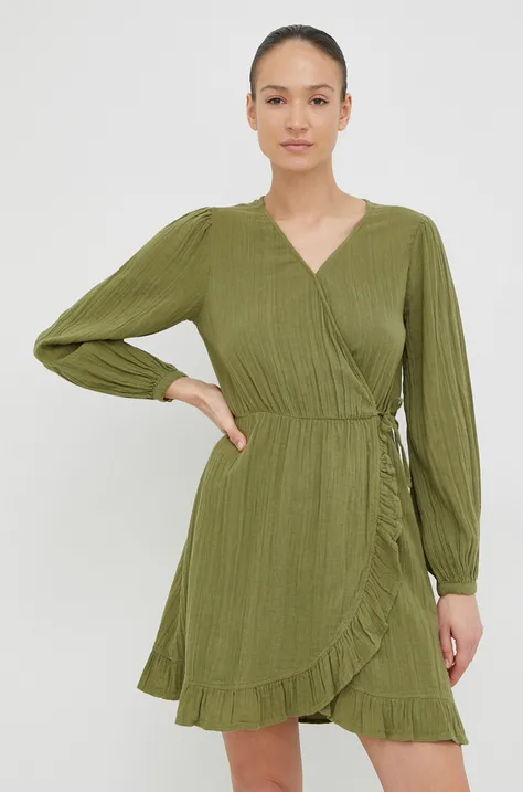 Bavlnené šaty Roxy zelená farba, mini, rovný strih
