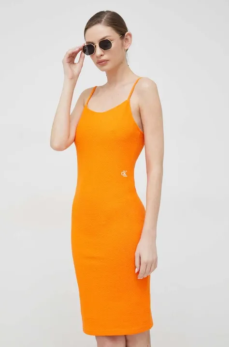 Φόρεμα Calvin Klein Jeans χρώμα: πορτοκαλί