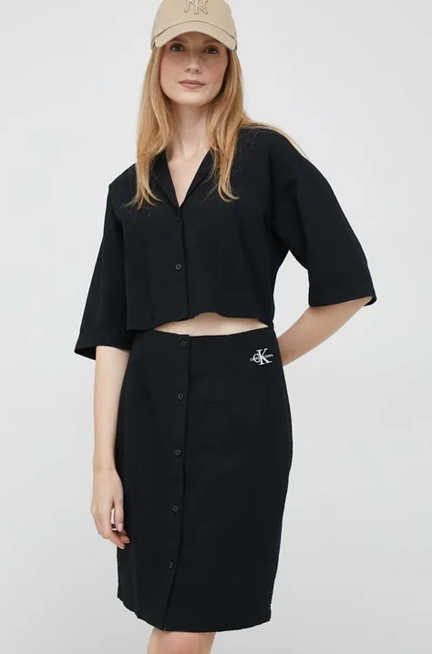 Pamučna haljina Calvin Klein Jeans boja: crna, mini, ravna