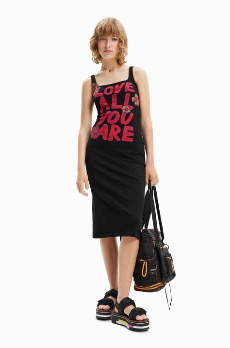 Desigual rochie culoarea negru, midi, mulata