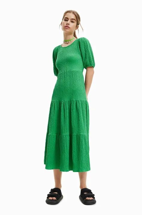 Desigual sukienka kolor zielony midi rozkloszowana