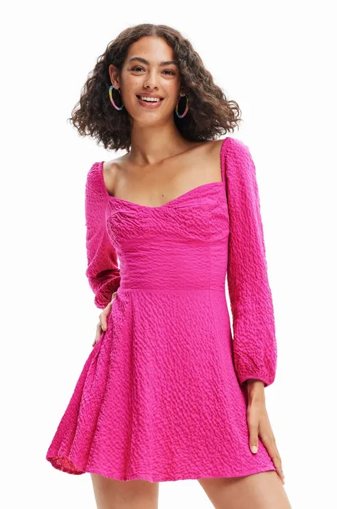 Haljina Desigual boja: ružičasta, mini, širi se prema dolje