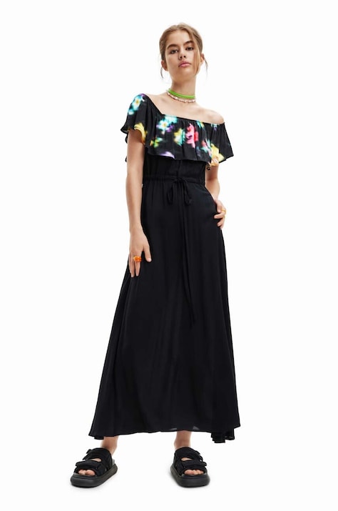 Desigual rochie culoarea negru, midi, evazată