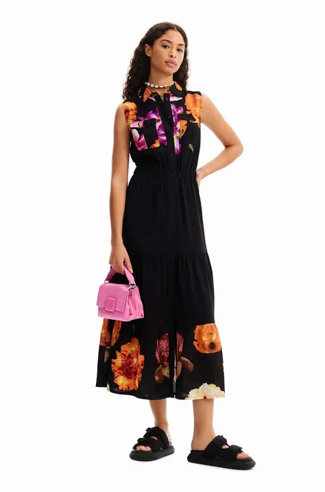 Desigual sukienka x M.Christian Lacroix kolor czarny maxi rozkloszowana