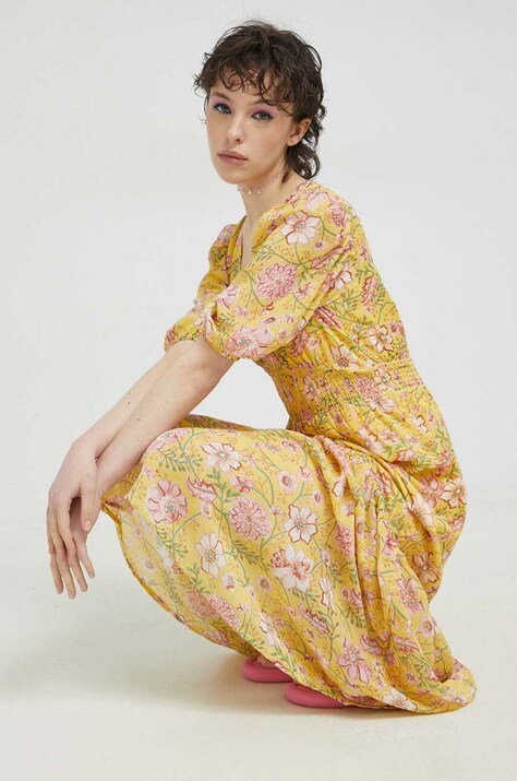 Billabong rochie culoarea galben, maxi, evazată
